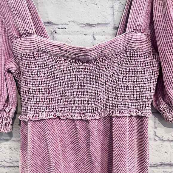 Free People Moon Flower Corduroy Mini Dress Size Medium Pink Puff Sleeve - Picture 5 of 12
